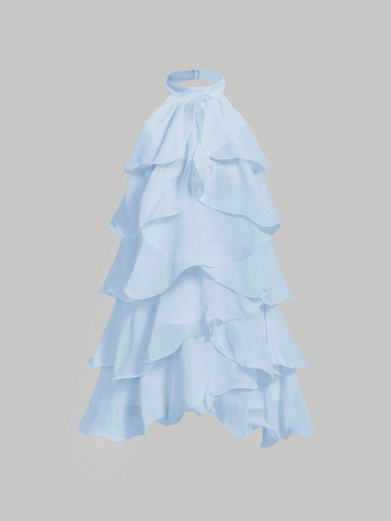 MOD White Multi-Layer Ruffle Halter Neck Stand Collar Mini Dress