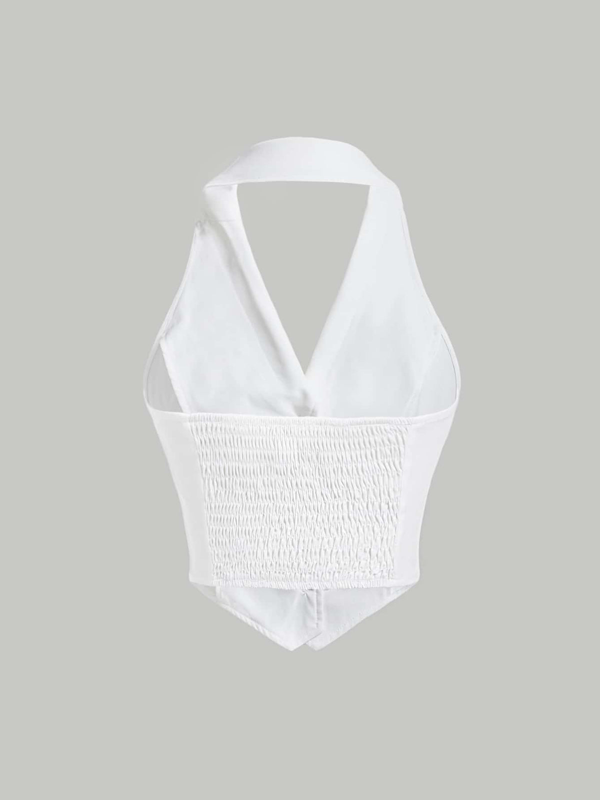 MOD White Summer Solid Button Front Halter Top,Cute Top, Spring/Summer Outfits,Elegant Top,Going Out Top, Birthday,Women's Carnival Costume,Casual Top