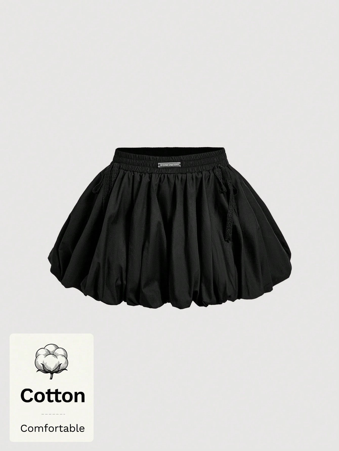 MOD Woman Cotton Black Bowknot Trim Floral Bubble Hem Skirt, Low Waist Skirt, Date Night Daily, Going Out, Sexy Cute, Y2k Skirt, Beach Skirt, Autumn
