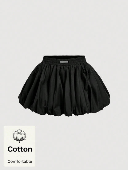 MOD Woman Cotton Black Bowknot Trim Floral Bubble Hem Skirt, Low Waist Skirt, Date Night Daily, Going Out, Sexy Cute, Y2k Skirt, Beach Skirt, Autumn