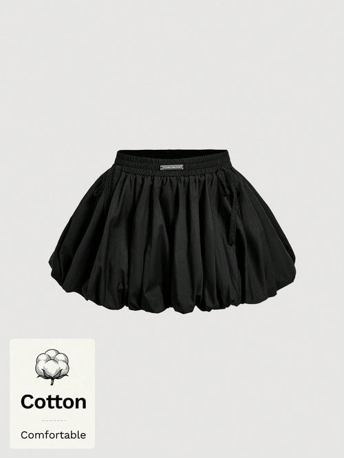MOD Woman Cotton Black Bowknot Trim Floral Bubble Hem Skirt, Low Waist Skirt, Date Night Daily, Going Out, Sexy Cute, Y2k Skirt, Beach Skirt, Autumn