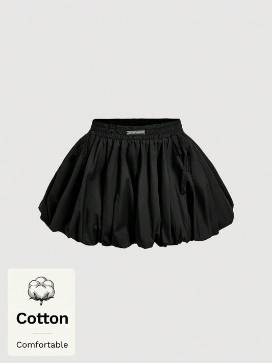 MOD Woman Cotton Black Bowknot Trim Floral Bubble Hem Skirt, Low Waist Skirt, Date Night Daily, Going Out, Sexy Cute, Y2k Skirt, Beach Skirt, Autumn