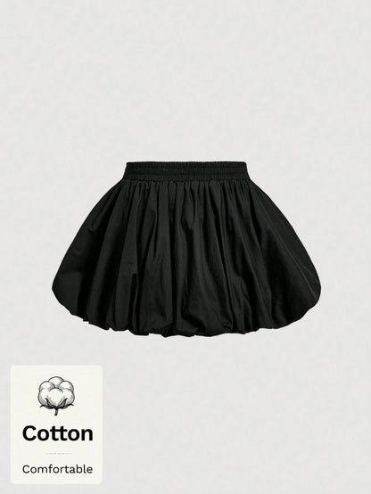 MOD Woman Cotton Black Bowknot Trim Floral Bubble Hem Skirt, Low Waist Skirt, Date Night Daily, Going Out, Sexy Cute, Y2k Skirt, Beach Skirt, Autumn