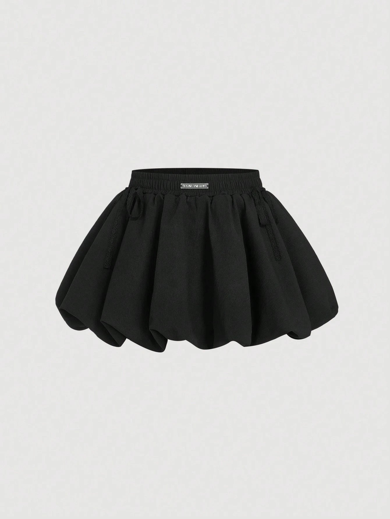 MOD Woman Cotton Black Bowknot Trim Floral Bubble Hem Skirt, Low Waist Skirt, Date Night Daily, Going Out, Sexy Cute, Y2k Skirt, Beach Skirt, Autumn