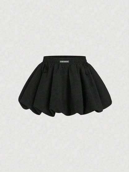 MOD Woman Cotton Black Bowknot Trim Floral Bubble Hem Skirt, Low Waist Skirt, Date Night Daily, Going Out, Sexy Cute, Y2k Skirt, Beach Skirt, Autumn