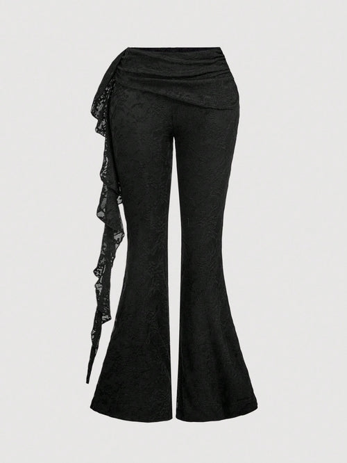 MOD Women's Casual Lace Flare Pants, Solid Color,Fall