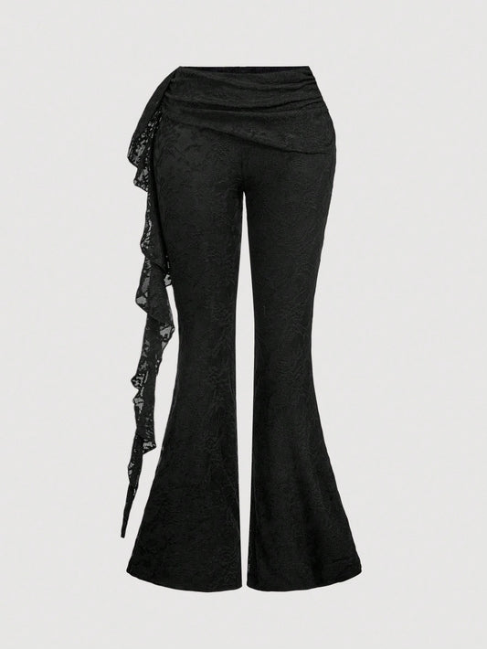 MOD Women's Casual Lace Flare Pants, Solid Color,Fall