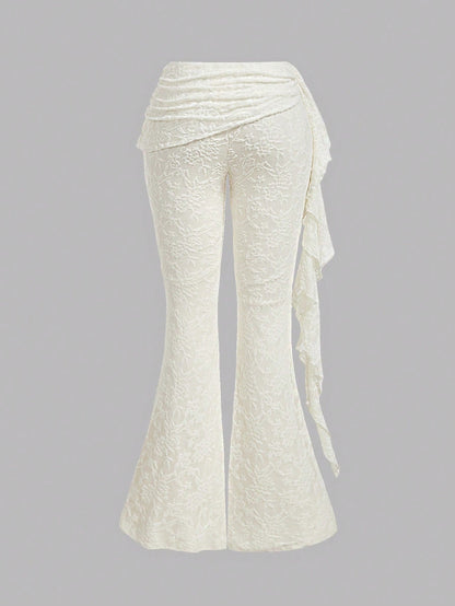 MOD Women's Casual Lace Flare Pants, Solid Color,Fall