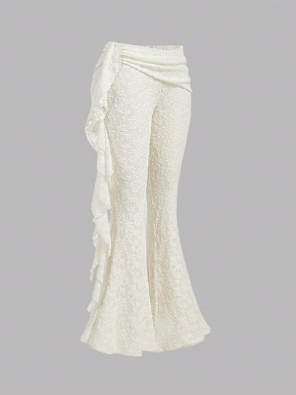 MOD Women's Casual Lace Flare Pants, Solid Color,Fall