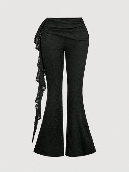 MOD Women's Casual Lace Flare Pants, Solid Color,Fall
