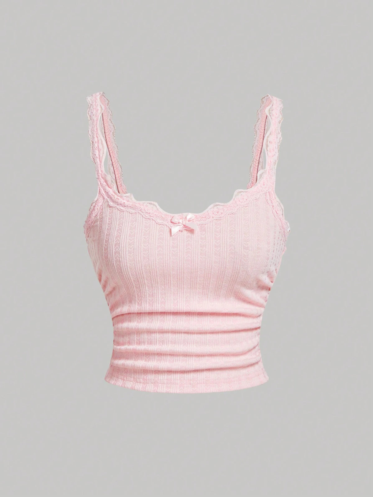 MOD Women's Elegant Light Pink Cotton Vest With Pleated Lace Patchwork Bow,Everyday Summer Singlet,Cottagecore Boho Y2K Casual Floral Ruffle Top For Beach