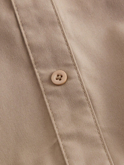 MOD Women's Fitted Long Sleeve Khaki Shirt Dress With Puff Sleeves, Oversized Elegant Button Up Teachers' Day Office Autumn