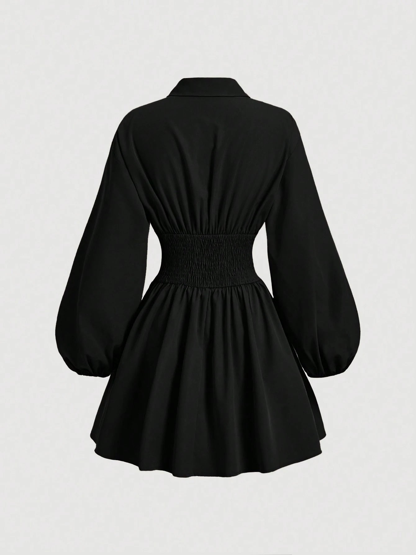 MOD Women's Fitted Long Sleeve Khaki Shirt Dress With Puff Sleeves, Oversized Elegant Button Up Teachers' Day Office Autumn