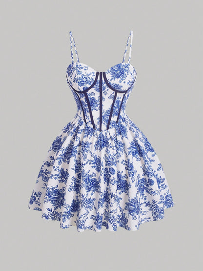 MOD Women's Floral Printed Spaghetti Strap Dress,Summer Dresses For Women,Pastel Dresses For Women