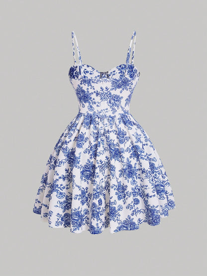 MOD Women's Floral Printed Spaghetti Strap Dress,Summer Dresses For Women,Pastel Dresses For Women