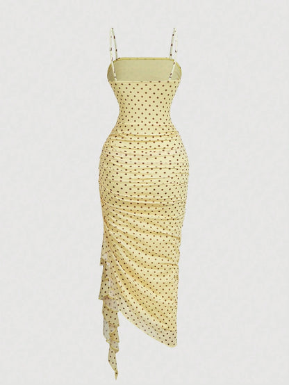 MOD Women's Summer Elegant Polka Dot Print Spaghetti Strap Midi Dress