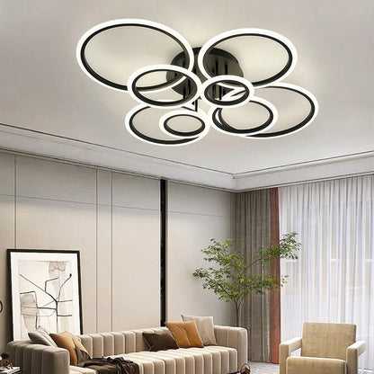 Modern Interlocking Ring LED Ceiling Light, 8 Rings Optional, 3 Color Dimmable, Gold Black White, Flush Mount Lamp For Living Room Bedroom Indoor Home Decor