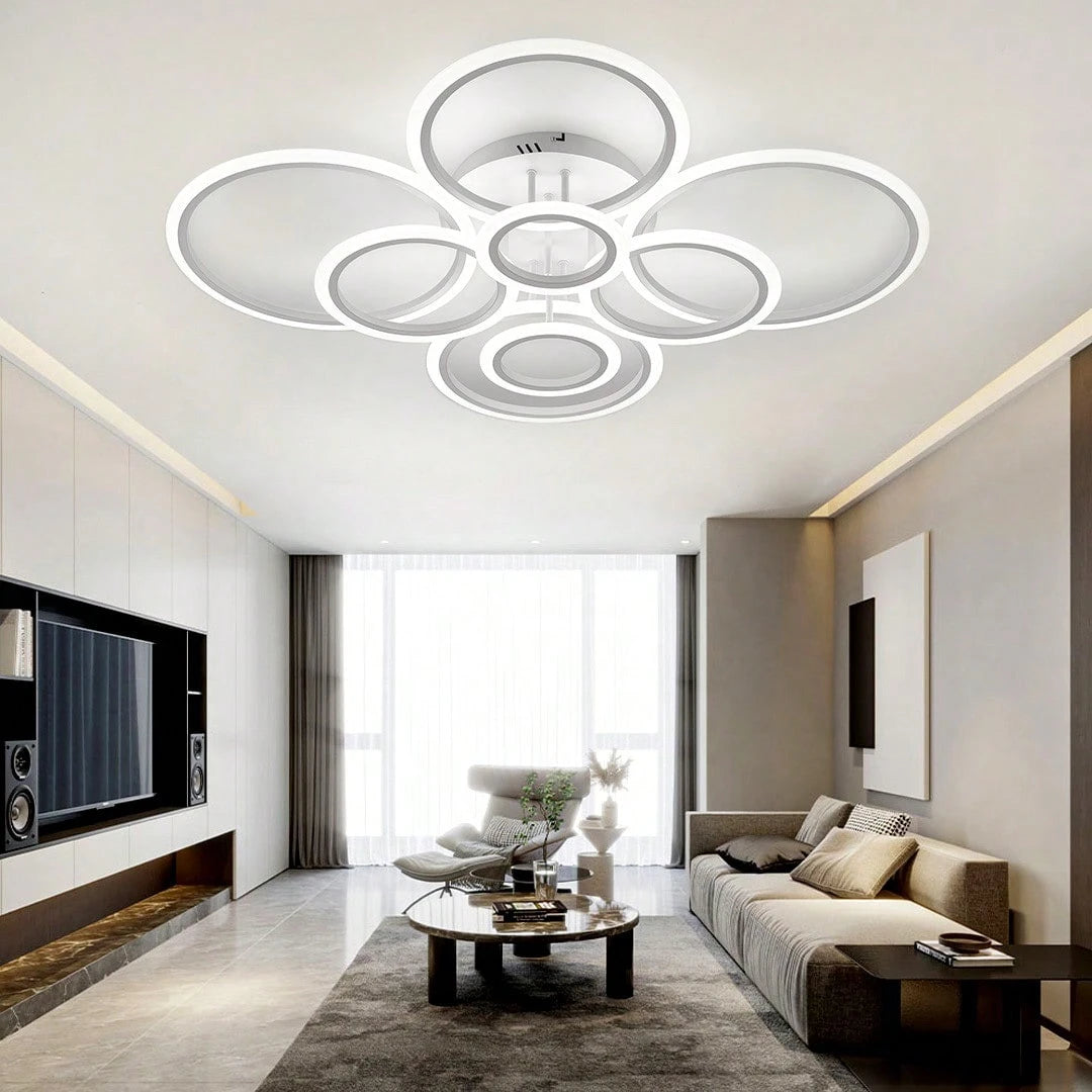 Modern Interlocking Ring LED Ceiling Light, 8 Rings Optional, 3 Color Dimmable, Gold Black White, Flush Mount Lamp For Living Room Bedroom Indoor Home Decor