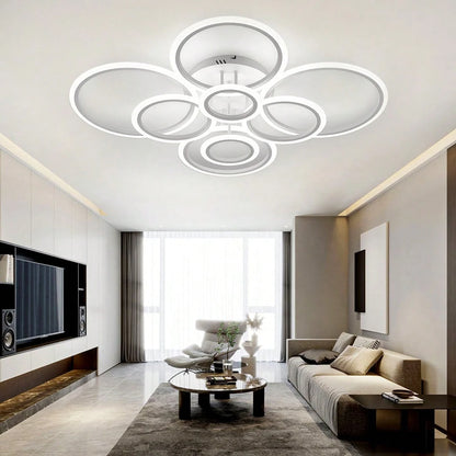 Modern Interlocking Ring LED Ceiling Light, 8 Rings Optional, 3 Color Dimmable, Gold Black White, Flush Mount Lamp For Living Room Bedroom Indoor Home Decor