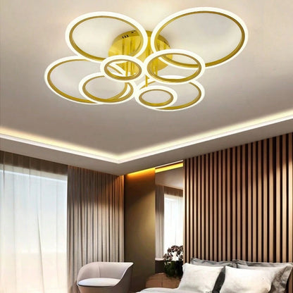 Modern Interlocking Ring LED Ceiling Light, 8 Rings Optional, 3 Color Dimmable, Gold Black White, Flush Mount Lamp For Living Room Bedroom Indoor Home Decor