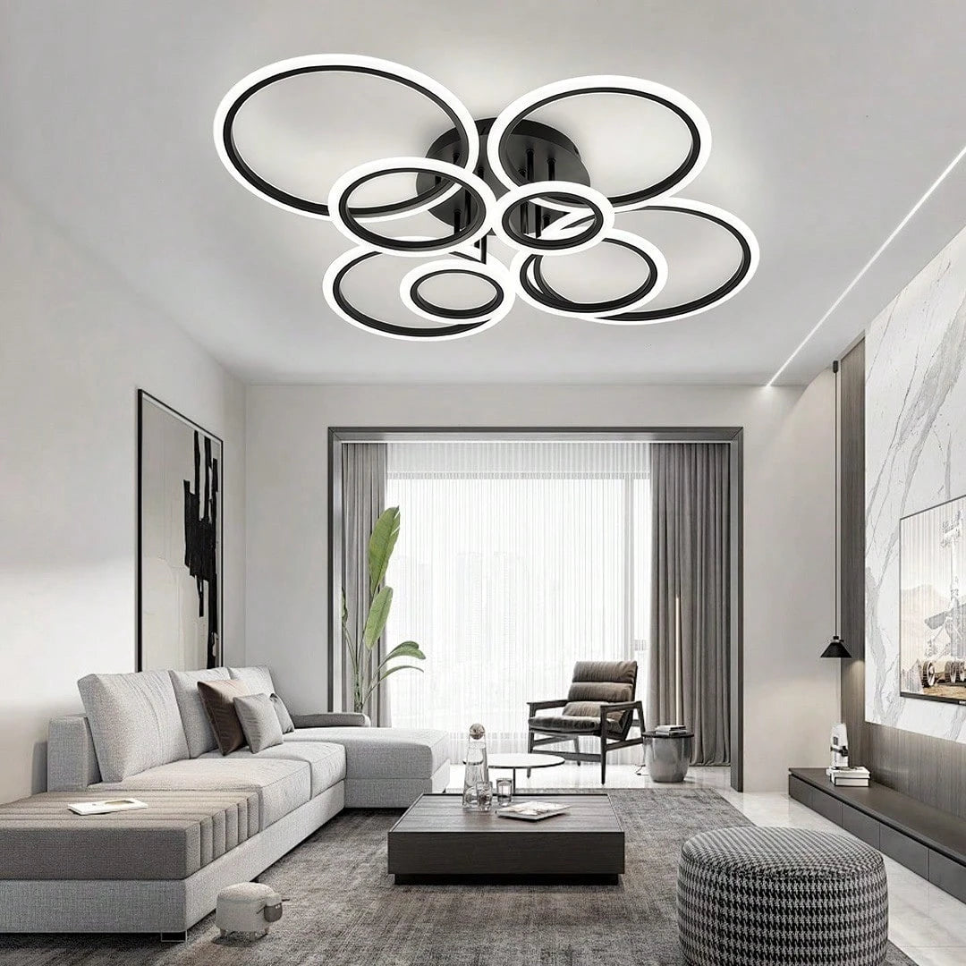 Modern Interlocking Ring LED Ceiling Light, 8 Rings Optional, 3 Color Dimmable, Gold Black White, Flush Mount Lamp For Living Room Bedroom Indoor Home Decor