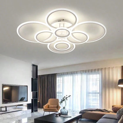 Modern Interlocking Ring LED Ceiling Light, 8 Rings Optional, 3 Color Dimmable, Gold Black White, Flush Mount Lamp For Living Room Bedroom Indoor Home Decor