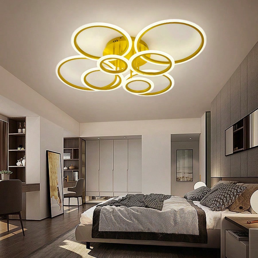 Modern Interlocking Ring LED Ceiling Light, 8 Rings Optional, 3 Color Dimmable, Gold Black White, Flush Mount Lamp For Living Room Bedroom Indoor Home Decor