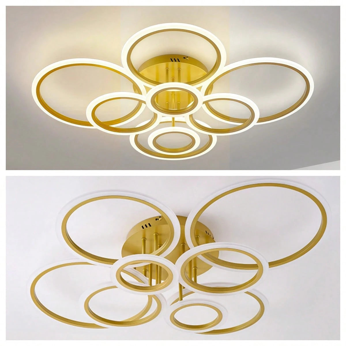 Modern Interlocking Ring LED Ceiling Light, 8 Rings Optional, 3 Color Dimmable, Gold Black White, Flush Mount Lamp For Living Room Bedroom Indoor Home Decor