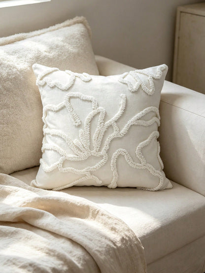 Modern Natural Style Tufted Pillow Cover 18*18 Inches, Abstract Plant Vine 3D Textured Cushion Cover, White Off-White Minimalist Decorative Pillow Cover, Suitable For Sofa, Living Room, Bedroom, Wabi