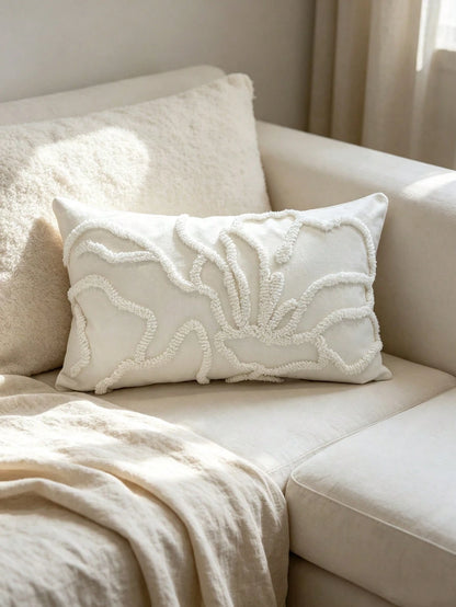 Modern Natural Style Tufted Pillow Cover 18*18 Inches, Abstract Plant Vine 3D Textured Cushion Cover, White Off-White Minimalist Decorative Pillow Cover, Suitable For Sofa, Living Room, Bedroom, Wabi