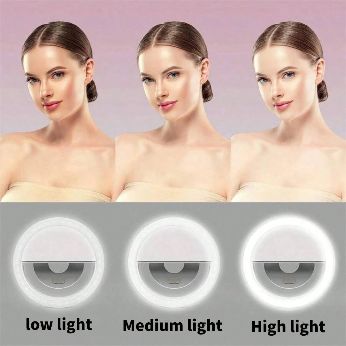 Modern Selfie Ring Light, 28 LED Fill Light, Phone Light, Christmas Light, Selfie Light, USB Rechargeable Dimmable Clip-On, Suitable For Smartphones, Makeup, Streamers- Button Control, Adjustable Bri