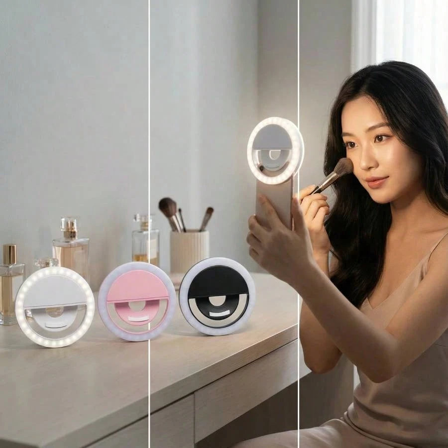 Modern Selfie Ring Light, 28 LED Fill Light, Phone Light, Christmas Light, Selfie Light, USB Rechargeable Dimmable Clip-On, Suitable For Smartphones, Makeup, Streamers- Button Control, Adjustable Bri
