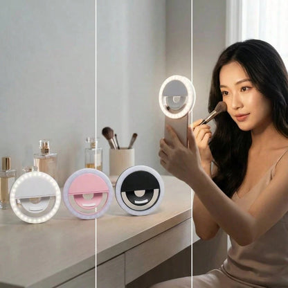 Modern Selfie Ring Light, 28 LED Fill Light, Phone Light, Christmas Light, Selfie Light, USB Rechargeable Dimmable Clip-On, Suitable For Smartphones, Makeup, Streamers- Button Control, Adjustable Bri