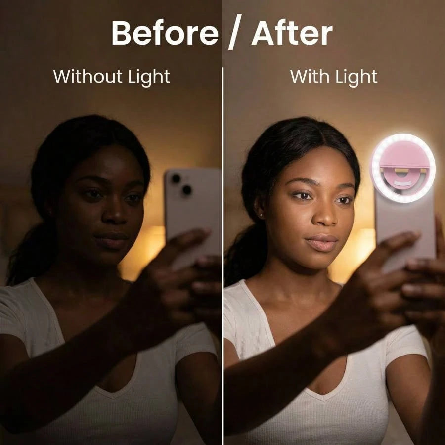 Modern Selfie Ring Light, 28 LED Fill Light, Phone Light, Christmas Light, Selfie Light, USB Rechargeable Dimmable Clip-On, Suitable For Smartphones, Makeup, Streamers- Button Control, Adjustable Bri