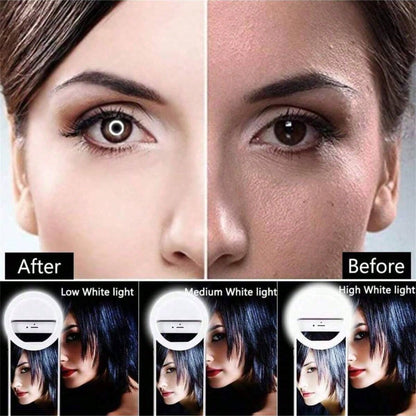 Modern Selfie Ring Light, 28 LED Fill Light, Phone Light, Christmas Light, Selfie Light, USB Rechargeable Dimmable Clip-On, Suitable For Smartphones, Makeup, Streamers- Button Control, Adjustable Bri