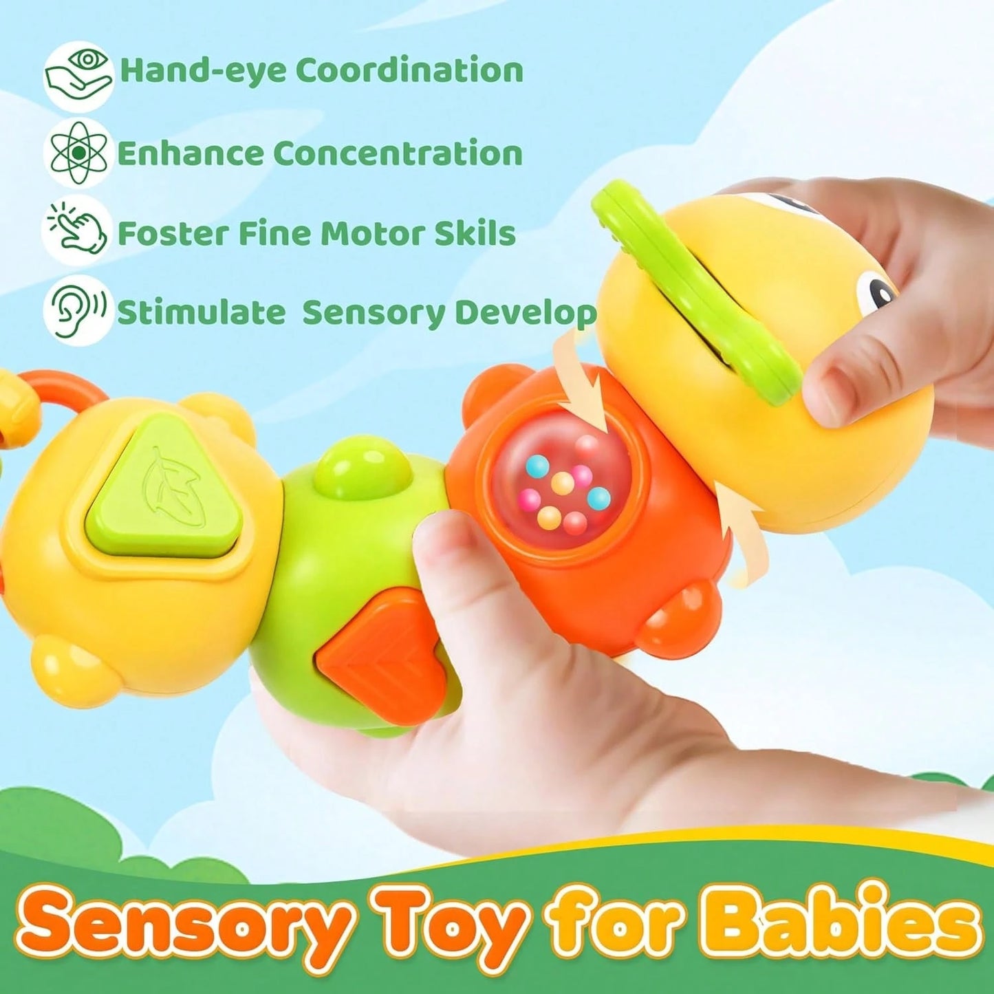 Montessori Sensory Toys, Cartoon Caterpillar Baby Busy Board, Suitable For Airplane, Travel Toys, Road Trip Car Activities- Improve Fine Motor Skills And Early Learning Abilities, Educational Learnin