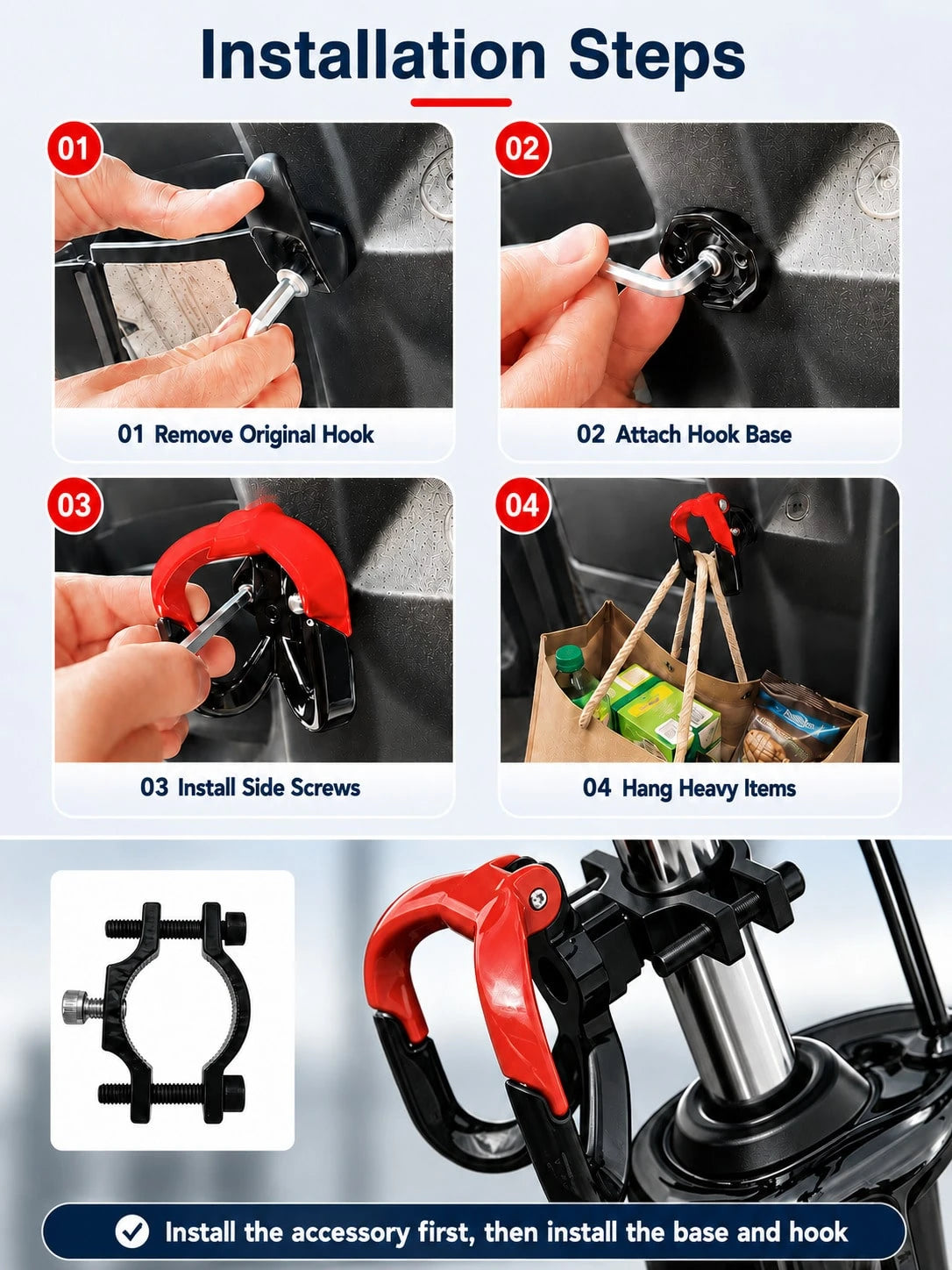 Motorcycle Helmet Hook Handlebar Mount Luggage Storage Bag Rack, Rearview Mirror Mount Carabiner Hook Helmet Bracket D-Ring Hook, Suitable For Cycling Commuting Shopping Bag Hanging, Scooter Electric