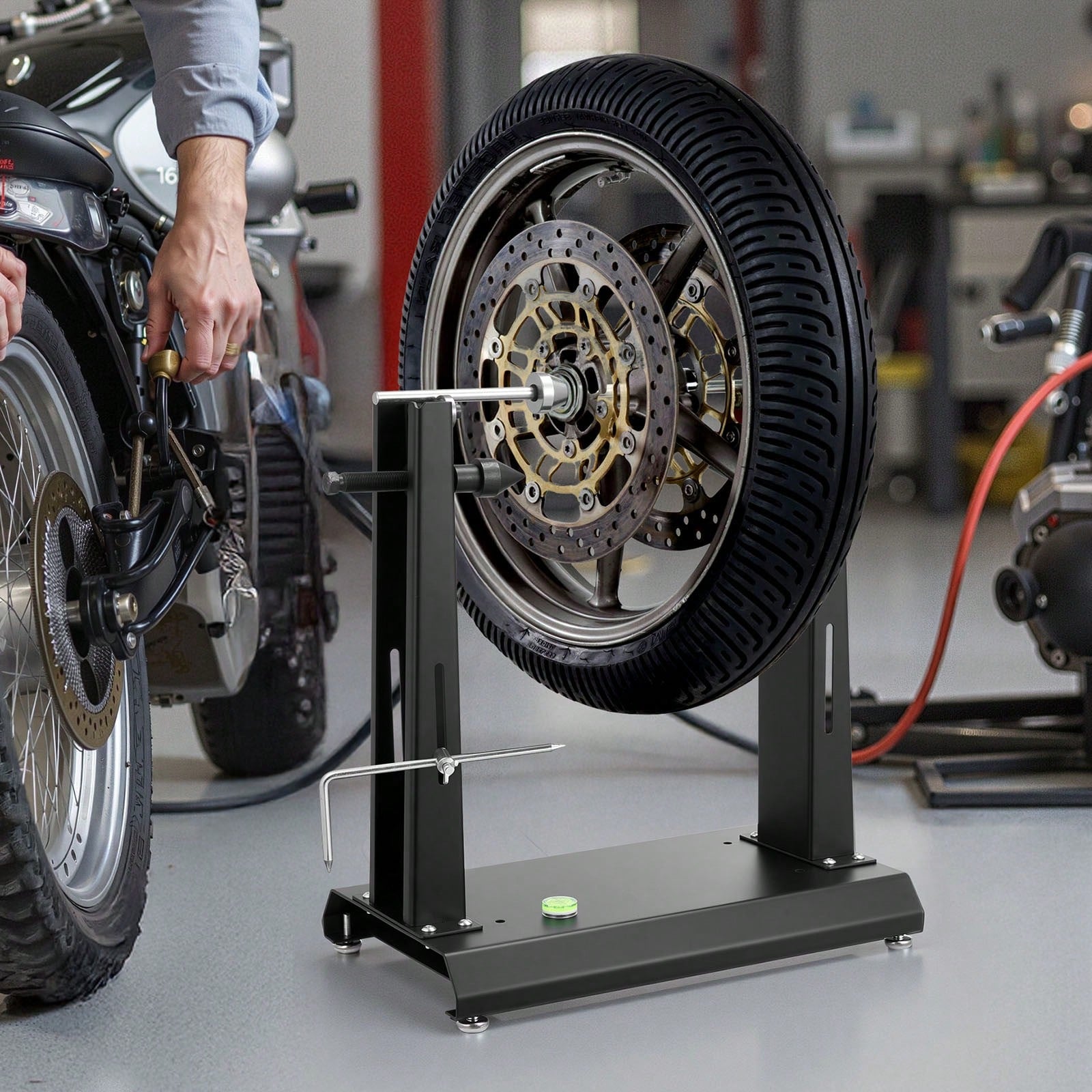 Motorcycle Wheel Balancer, 88.2 Lbs Capacity, Tire Balancer & Truing Stand With Adjustable Centering Cones And Truing Pointer, Balancing Tools For Most Motorcycles & Bicycles, 35-Inch Wheel Dia