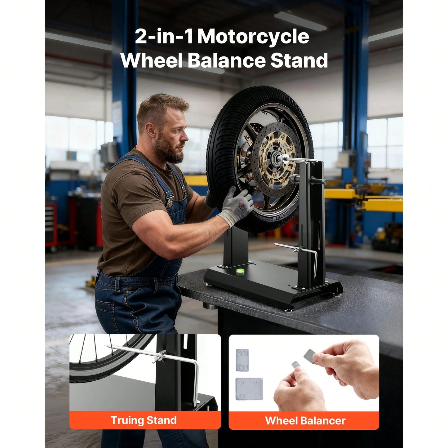 Motorcycle Wheel Balancer, 88.2 Lbs Capacity, Tire Balancer & Truing Stand With Adjustable Centering Cones And Truing Pointer, Balancing Tools For Most Motorcycles & Bicycles, 35-Inch Wheel Dia