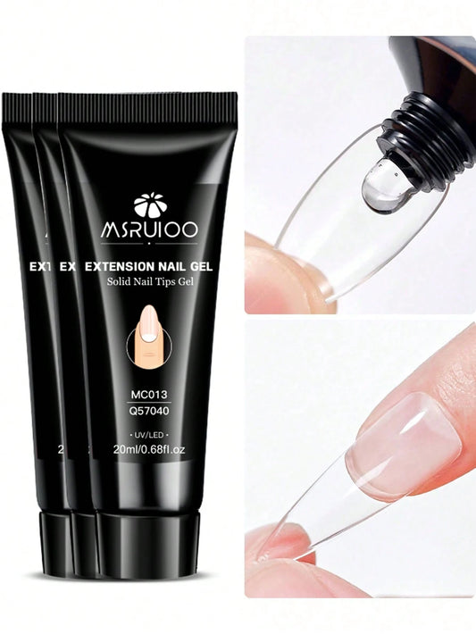 MSRUIOO 1/2/3pcs 20ml Solid Nail Gel- Long-Lasting Durable Solid Hard Gel, Non-Sticky, UV LED Curing, Suitable For Nail Salon And Home Use, Transparent Acrylic Solid Nail Glue, Applicable For Nail Ti