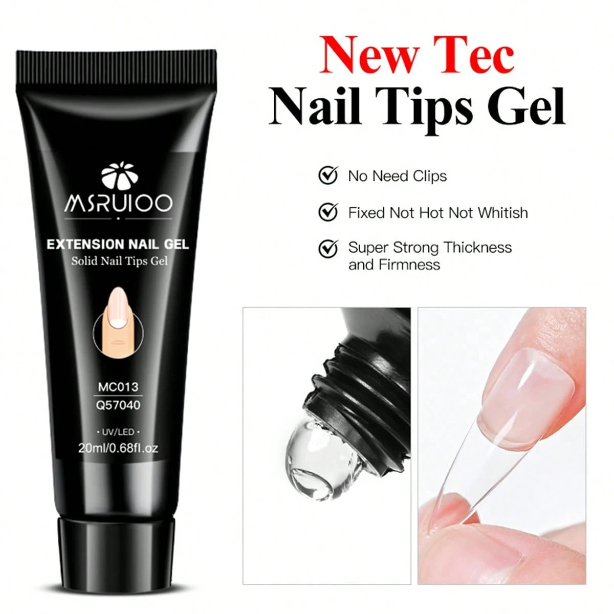 MSRUIOO 1/2/3pcs 20ml Solid Nail Gel- Long-Lasting Durable Solid Hard Gel, Non-Sticky, UV LED Curing, Suitable For Nail Salon And Home Use, Transparent Acrylic Solid Nail Glue, Applicable For Nail Ti