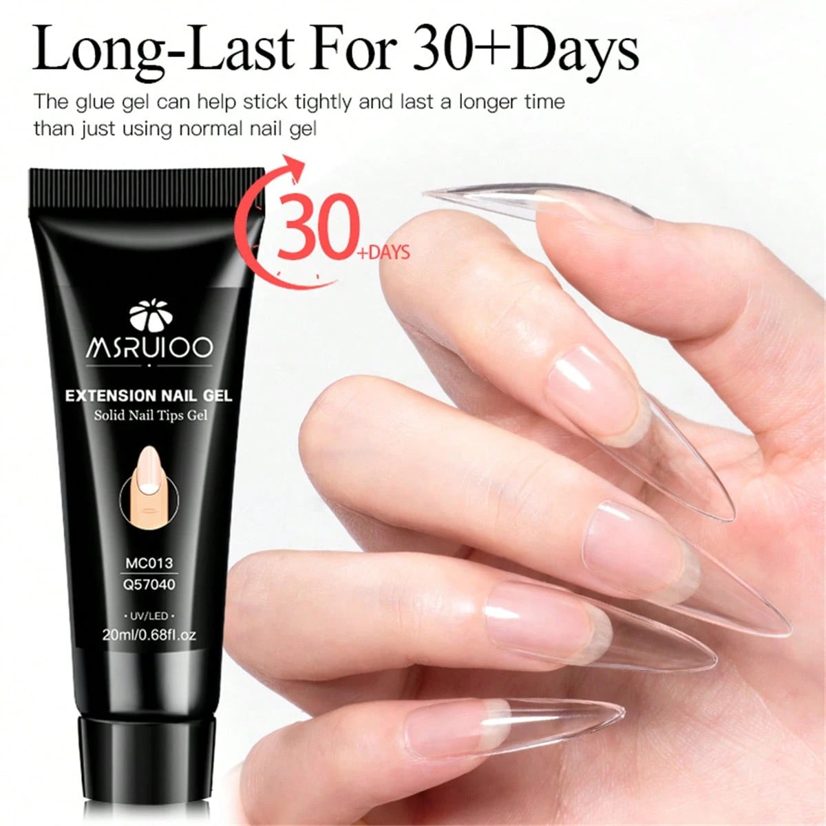 MSRUIOO 1/2/3pcs 20ml Solid Nail Gel- Long-Lasting Durable Solid Hard Gel, Non-Sticky, UV LED Curing, Suitable For Nail Salon And Home Use, Transparent Acrylic Solid Nail Glue, Applicable For Nail Ti
