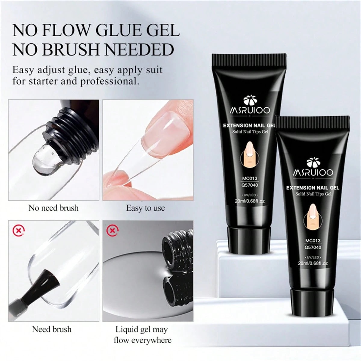 MSRUIOO 1/2/3pcs 20ml Solid Nail Gel- Long-Lasting Durable Solid Hard Gel, Non-Sticky, UV LED Curing, Suitable For Nail Salon And Home Use, Transparent Acrylic Solid Nail Glue, Applicable For Nail Ti