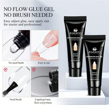 MSRUIOO 1/2/3pcs 20ml Solid Nail Gel- Long-Lasting Durable Solid Hard Gel, Non-Sticky, UV LED Curing, Suitable For Nail Salon And Home Use, Transparent Acrylic Solid Nail Glue, Applicable For Nail Ti