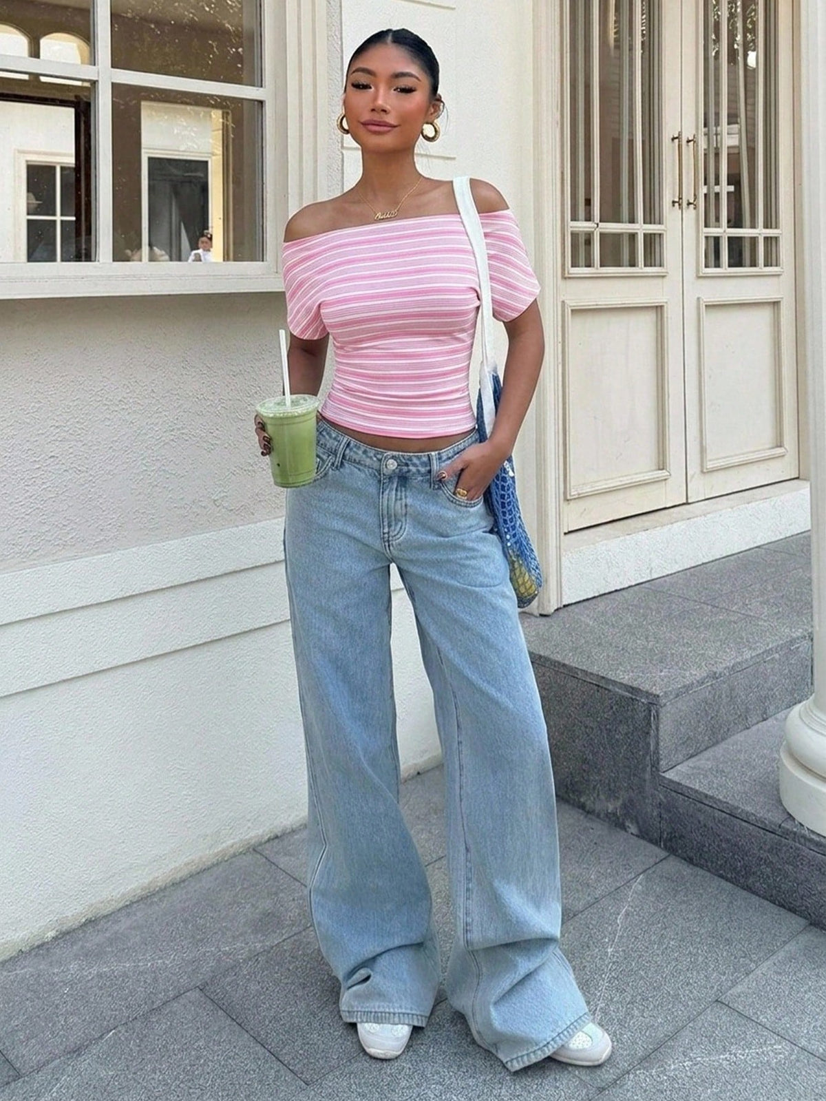 Muchica 95% Cotton Women's Casual Off-Shoulder Bodycon T-Shirt In Pink Stripes – Suitable For Outdoor & Home Wear, Perfect For Western Festivals, Spring & Summer Beach Vacations, Spring Break, Boho Tr