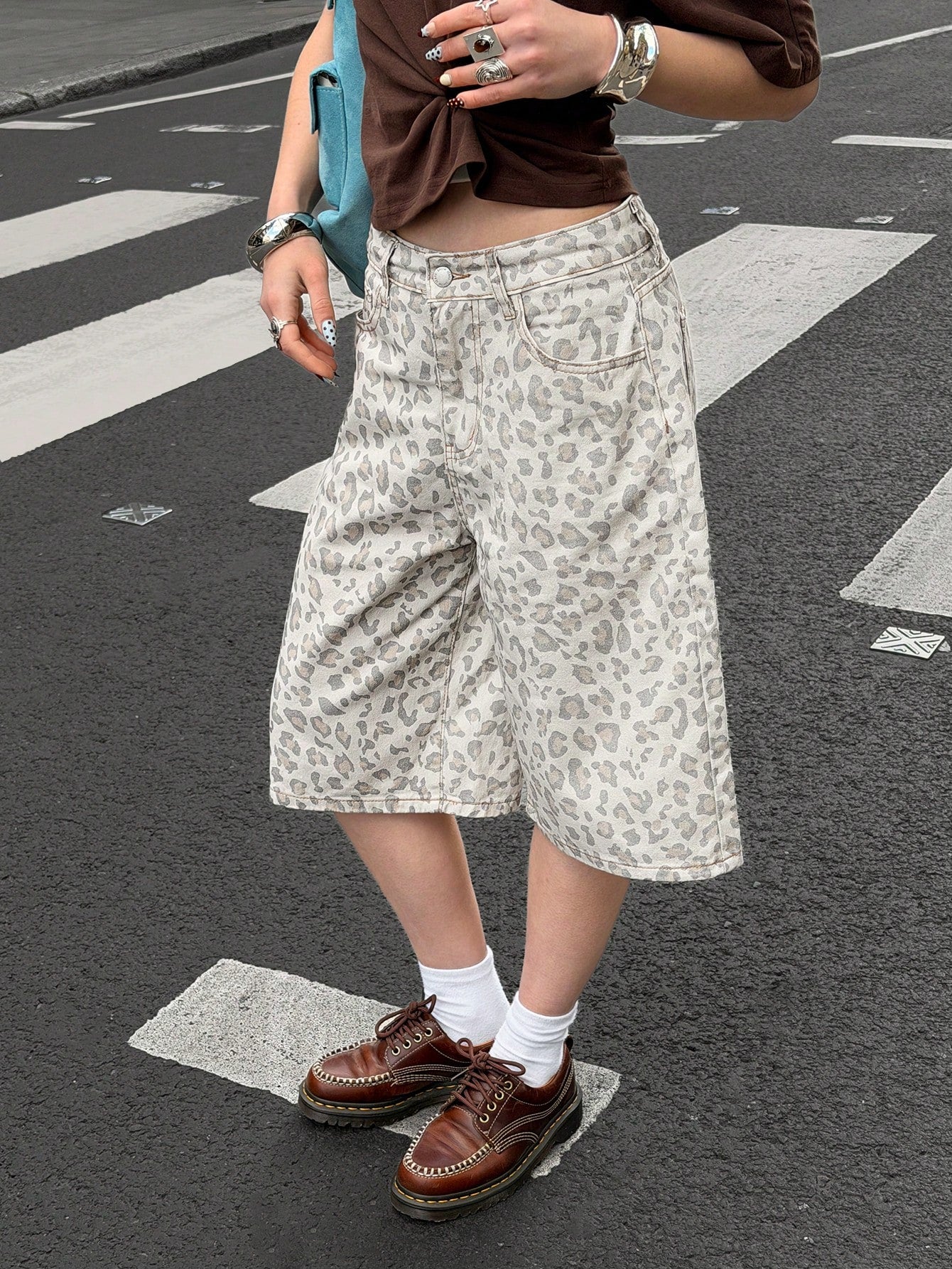 Muchica Cowboy 90s Ripped For Women Summer Country Concert Daily Leopard Print Shorts White