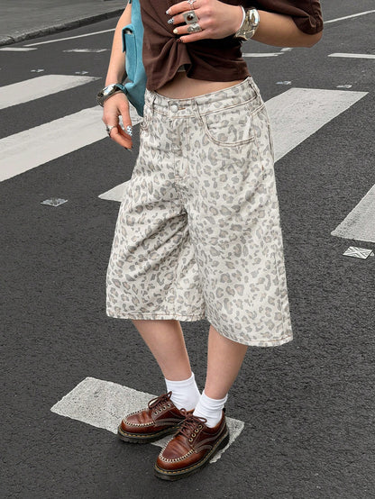 Muchica Cowboy 90s Ripped For Women Summer Country Concert Daily Leopard Print Shorts White