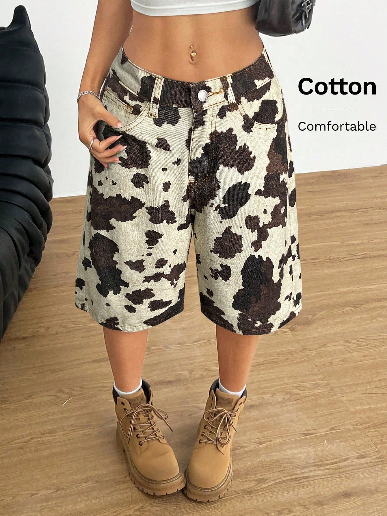 Muchica Cowboy 90s Ripped For Women Summer Country Concert Daily Leopard Print Shorts White