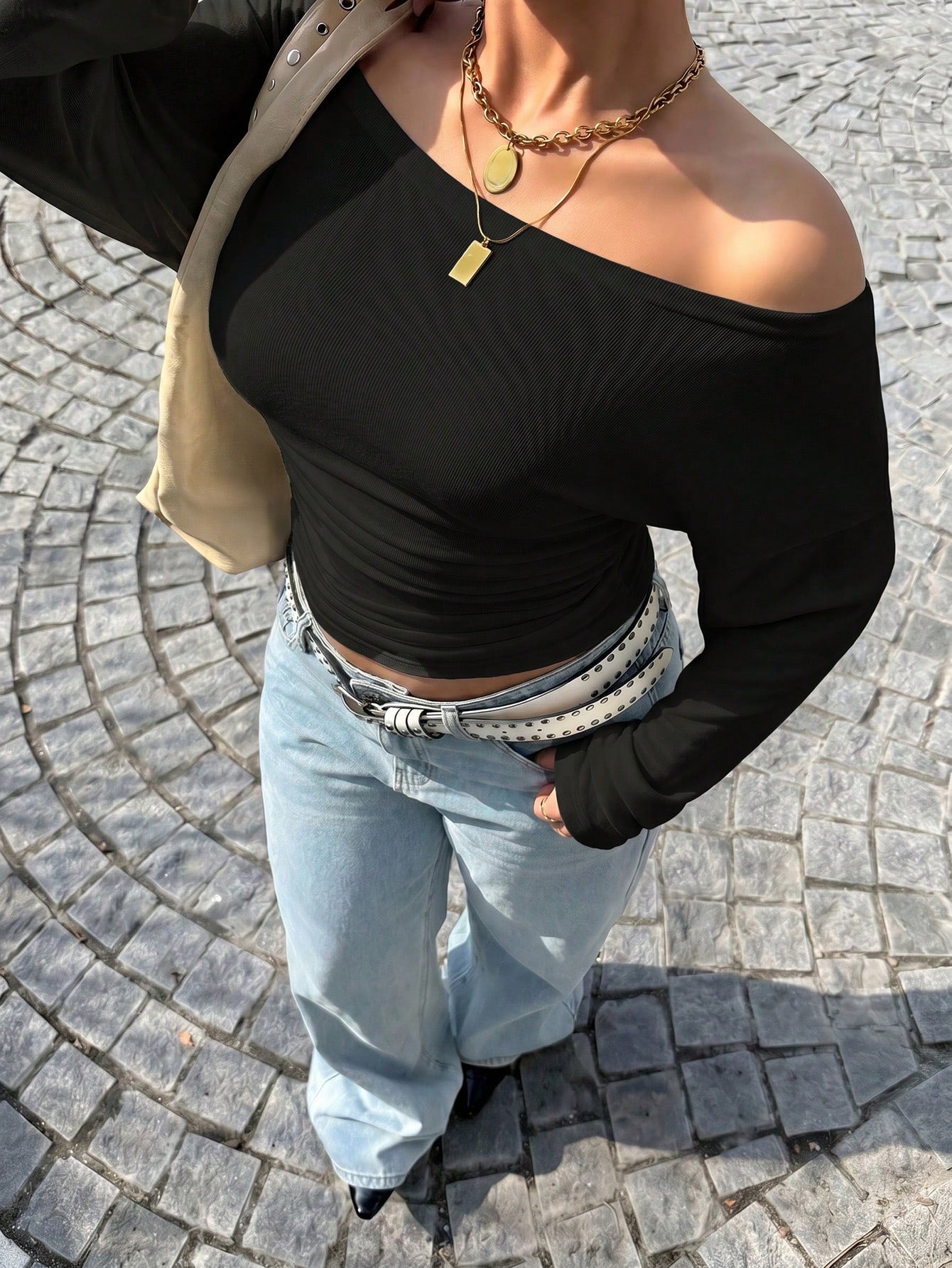 Muchica Plus Size Women's Solid Color Off-Shoulder Ruched Fitted Casual Formal Sexy Smart T-Shirt Office Brunch Dinner Vacation Rave Date Night Black Autumn