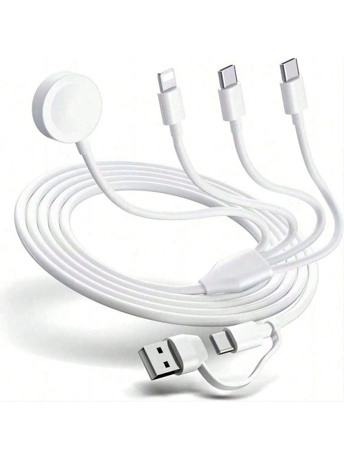 Multi Charging Cable 4 In 2 Compatible With Apple Watch Charger I-Phone, Travel 4 In 2 Watch & Phone Charger With IOSPorts/Type C/Type C Port Compatible With Apple Watch/ 15 14 13 12 11/Galaxy Androi